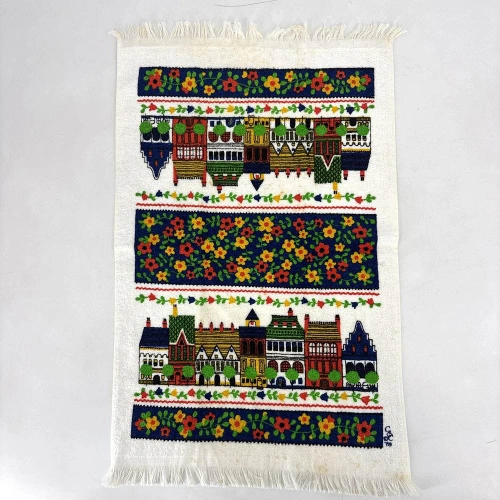 1970s Dish‎ Towel & Dishcloth Set by Sayco Kitchen Towels Row Home Country Town
